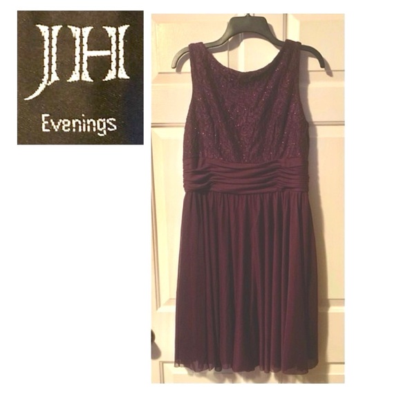 JH EVENINGS Plum Sparkly Cocktail Party Wedding Guest Dress NWT 14 - Picture 1 of 8
